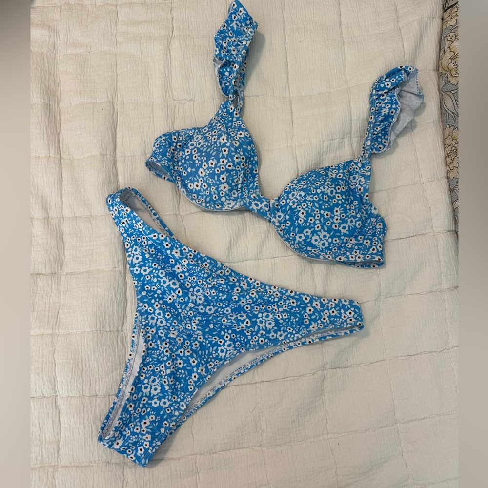 Blue Floral Two-Piece Bikini Set